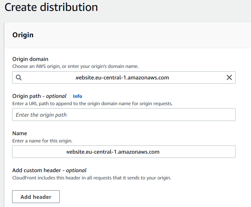 image_tooltip AWS CloudFront console Origins section.